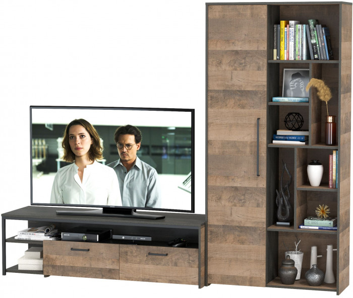 Трувор 13.70 Тумба под ТВ + 13.206 Шкаф-стеллаж, дуб гранж песочный/интра