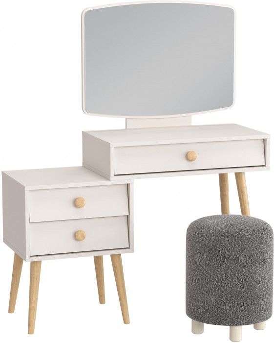 Афина Спальня 4-25901М1к.с. Трюмо + Банкетка 6-5137ТКШтем.серый Марта, кашемир серый/ткань тёмно-серая