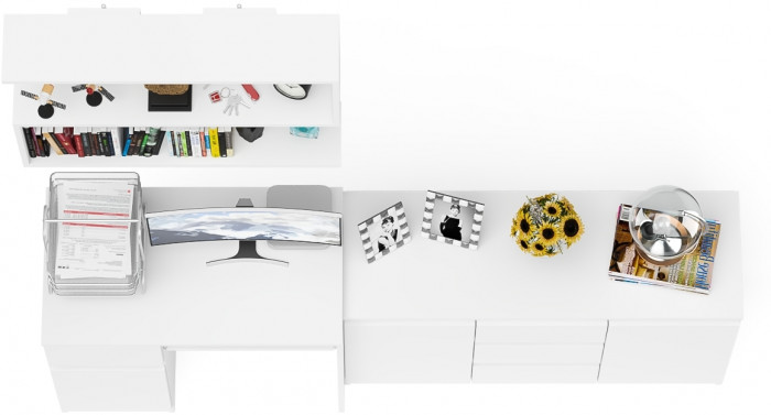 Мори компьютерный стол МС-1 левый + Комод МК1200.3 + Полка 900, белый