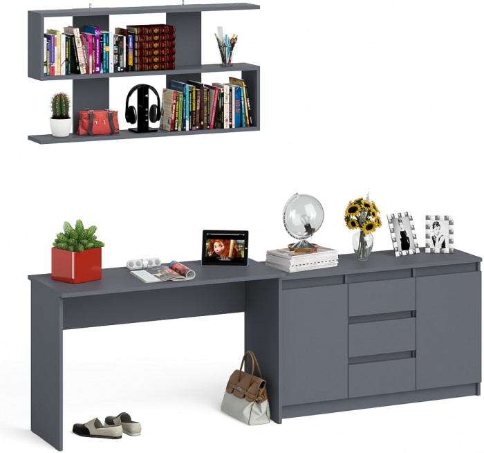 Мори письменный стол МСП1200.1 + Комод МК1200.3 + Полка 1200, графит