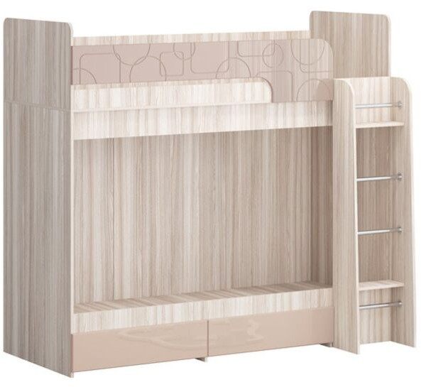 Двухъярусная кровать Бемби МДФ NEW, ясень (Латте глянец, Ясень шимо светлый)