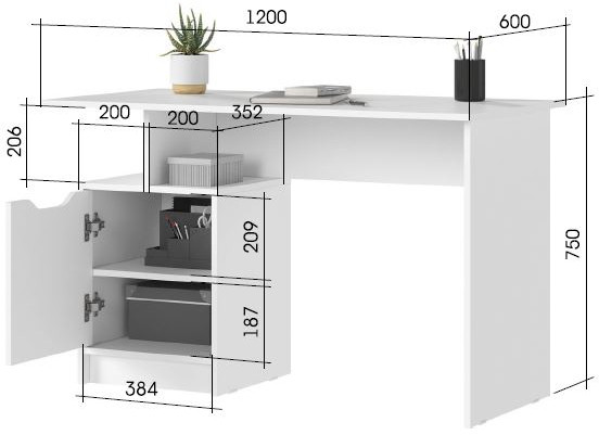 РУНА СТ 01 Стол письменный Фасад БЕЛЫЙ/Корпус БЕЛЫЙ