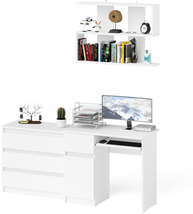 Мори компьютерный стол МС-1 левый + Комод МК800.1 + Полка 900, белый
