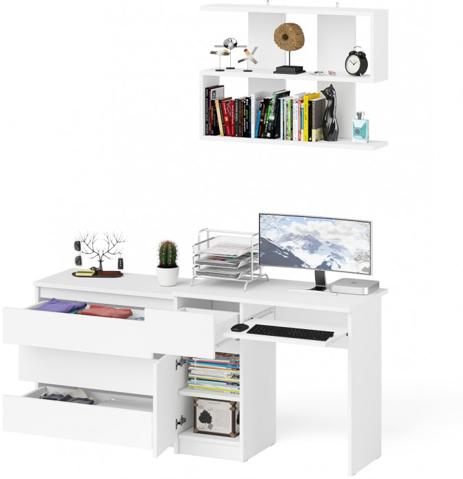 Мори компьютерный стол МС-1 левый + Комод МК800.1 + Полка 900, белый
