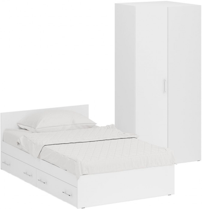 Кровать с ящиками 1200 + Шкаф угловой Стандарт, цвет белый, ШхГхВ 123,5х203,5х70 + 81,2х81,2х200 см., сп.м. 1200х2000 мм., без матраса, основание есть
