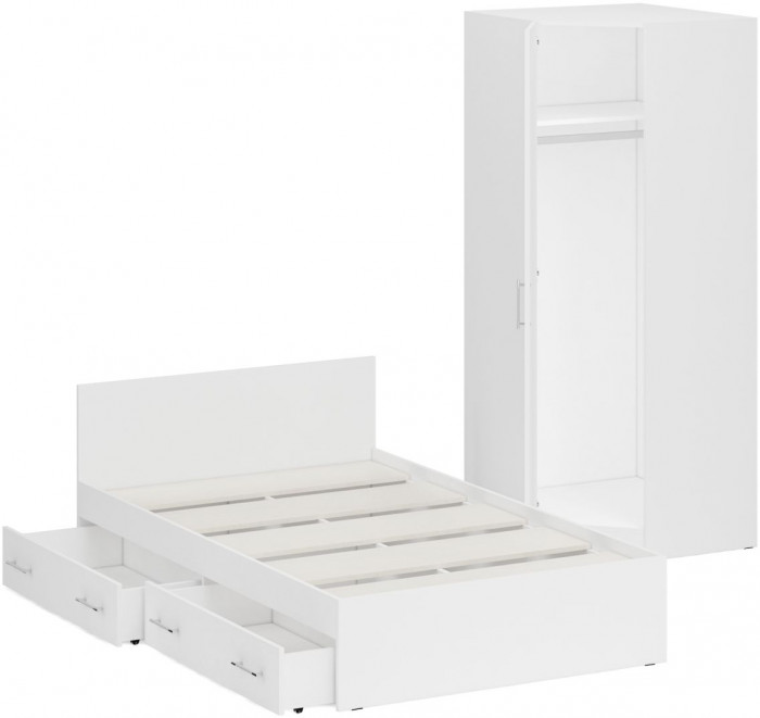 Кровать с ящиками 1200 + Шкаф угловой Стандарт, цвет белый, ШхГхВ 123,5х203,5х70 + 81,2х81,2х200 см., сп.м. 1200х2000 мм., без матраса, основание есть