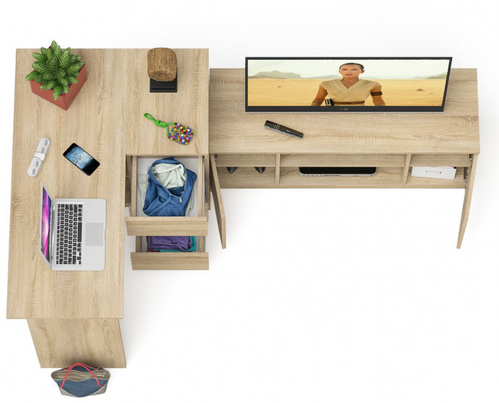 Мори компьютерный стол МС-16 правый + Тумба МТВ1200.1, дуб сонома