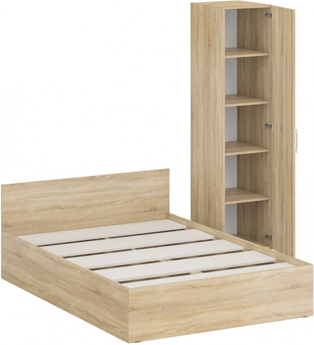 Кровать 1400 + Пенал Стандарт, цвет дуб сонома, ШхГхВ 143,5х203,5х70 + 45х52х200 см., сп.м. 1400х2000 мм., без матраса, основание есть