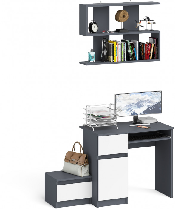 Мори Стол компьютерный МС-1 левый + Тумба ТМП400.1 + Полка 900, цвет графит/белый, ШхГхВ 130,4х50х209,6 см., НЕ универсальная сборка