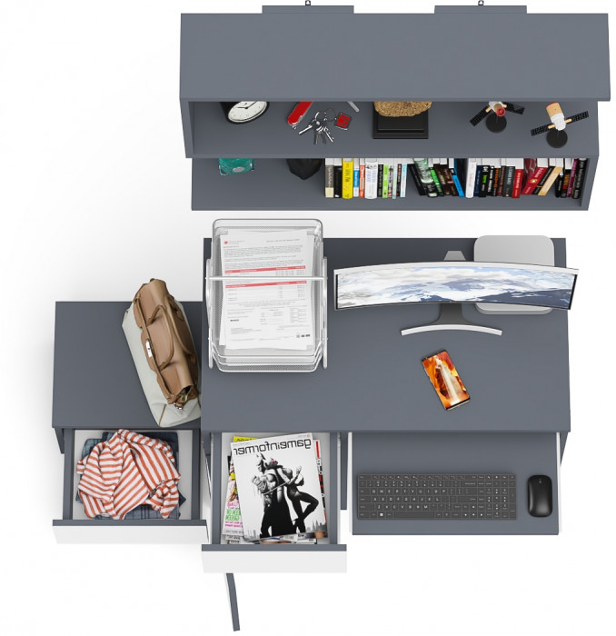 Мори Стол компьютерный МС-1 левый + Тумба ТМП400.1 + Полка 900, цвет графит/белый, ШхГхВ 130,4х50х209,6 см., НЕ универсальная сборка