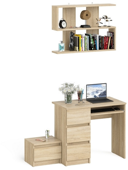 Мори компьютерный стол МС-6 левый + Тумба ТМП400.1 + Полка 900, дуб сонома