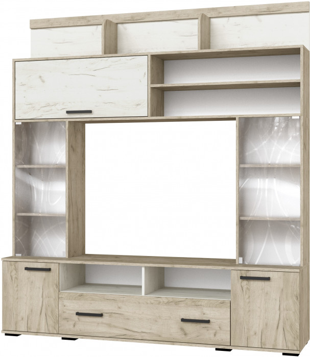 Модульная гостиная Оскар-18, композиция 2, Крафт серый/Крафт белый