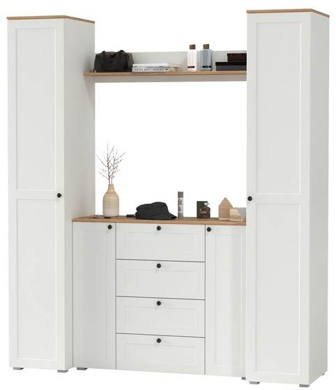 Остин Прихожая 74, белый шагрень/дуб крафт золотой