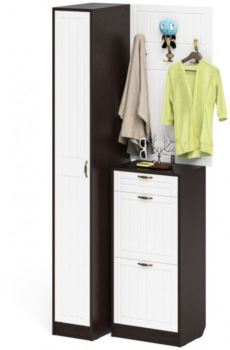 Прихожая П-6 Компоновка № 44, венге/фасады МДФ белое дерево фрезеровка прованс