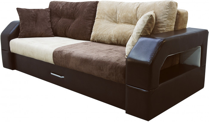 Диван еврокнижка Манчестер 160 ВЕЛЮР 03 КОМБИ ЭКОКОЖА КОРИЧНЕВАЯ НПБ