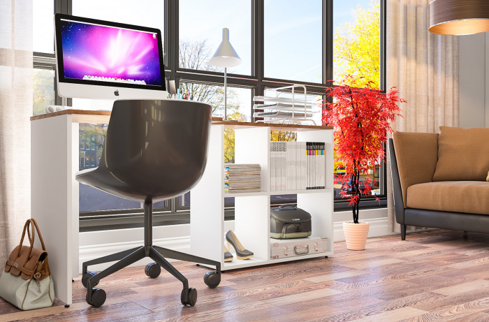 Лидер-8 Модуль письменный стол трансформер, белый шагрень/крафт золото