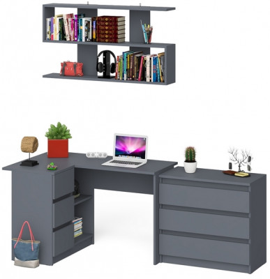 Мори компьютерный стол МС-16 левый + Комод МК800.1 + Полка 1200, графит