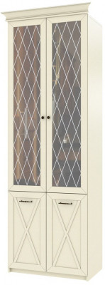 Бэль Шкаф двухдверный со стеклом (задняя стенка зеркало) + Карнизы 802/424 Слоновая кость