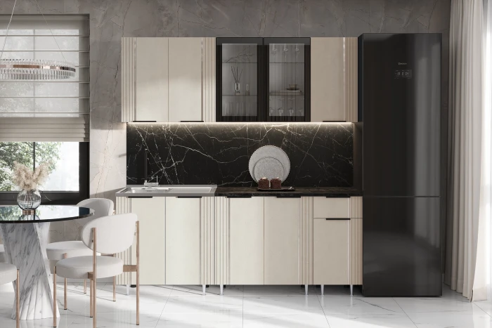 Кухня Виктория 2,0м Пластер аворио/белый