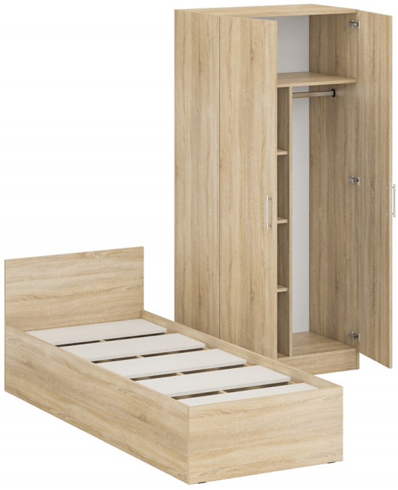 Кровать 0800 + Шкаф 2-х створчатый Стандарт, дуб сонома