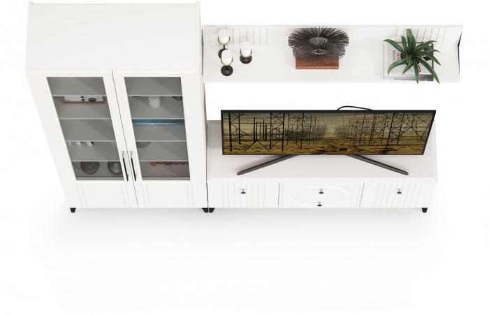 Валенсия Гостиная № 058, цвет ЛДСП белый шагрень/МДФ белый шагрень, ШхГхВ 217,2х38,3х225,2 см., универсальная сборка