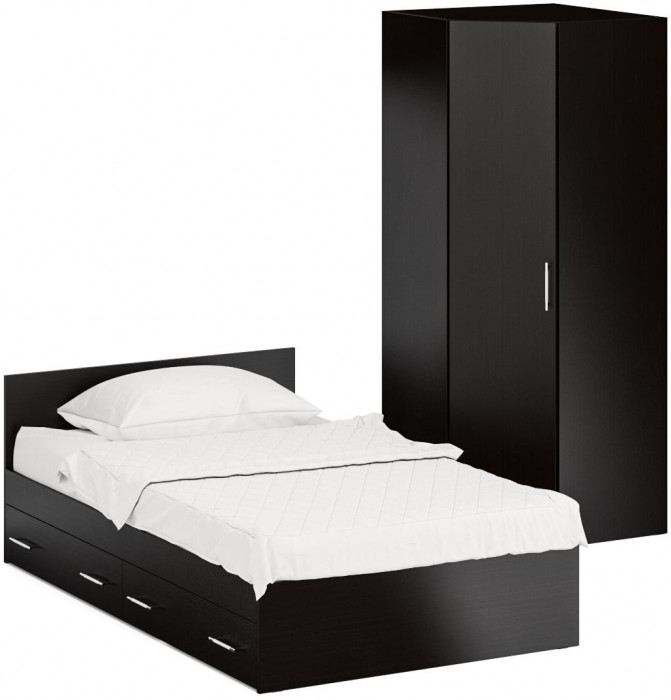 Кровать с ящиками 1200 + Шкаф угловой Стандарт, цвет венге, ШхГхВ 123,5х203,5х70 + 81,2х81,2х200 см., сп.м. 1200х2000 мм., без матраса, основание есть