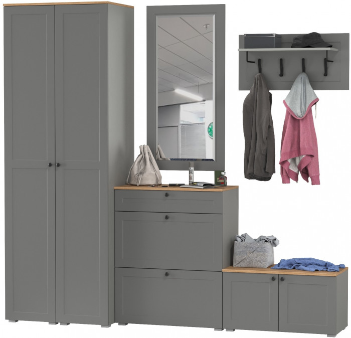 Остин Прихожая 46, цвет серый графит/дуб крафт золотой, ШхГхВ 240х54,3х229,6 см., универсальная сборка