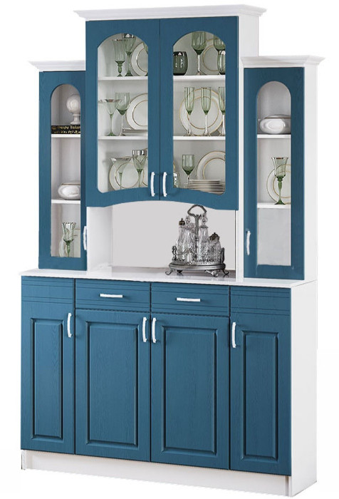 Буфет Констанция 4-х створчатый (Белый матовый / голубой)