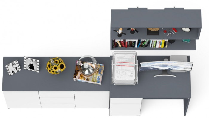 Мори компьютерный стол МС-1 левый + Комод МК1200.3 + Полка 900, графит/белый