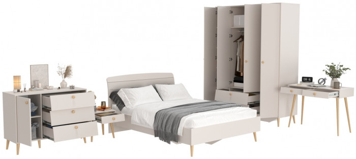 Афина Спальня 32-1400, цвет кашемир серый, сп.м. 1400х2000 мм., б/м, основание есть - фанера