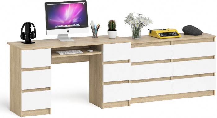Мори Стол компьютерный МС-2 + Комод МК1200.6, цвет дуб сонома/белый, ШхГхВ 255,8х50х76,6 см., универсальная сборка
