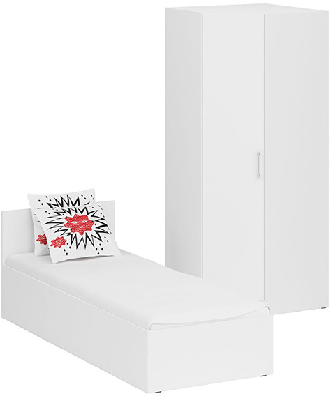 Кровать 0800 + угловой шкаф Стандарт, белый