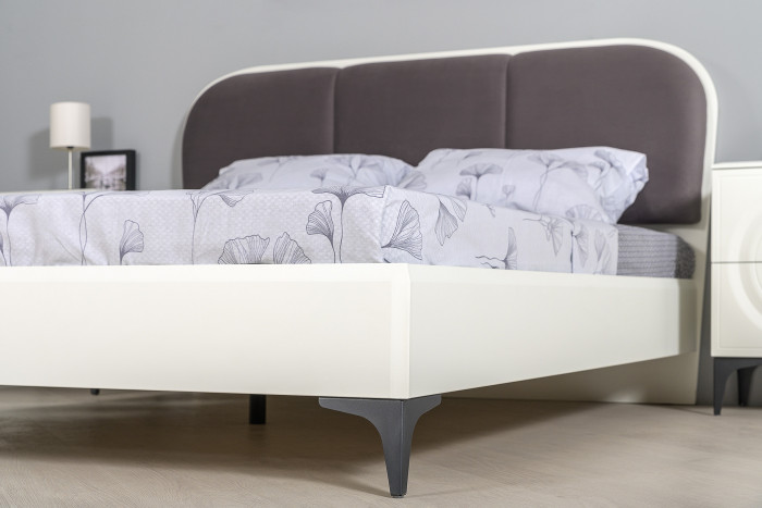 Валенсия Спальня № 32, цвет ЛДСП белый шагрень/МДФ белый шагрень/ткань велутто 19, ортопед есть, сп. м. 1600х2000 мм., б/м