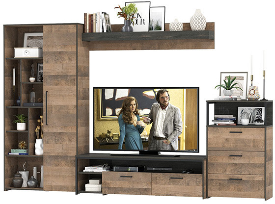 Трувор Гостиная 089, цвет дуб гранж песочный/интра, ШхГхВ 308,8х45,4х194,2 см., универсальная сборка