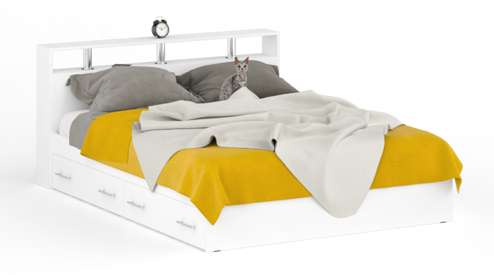 Камелия спальня № 10 Кровать с ящиками 1600 + Две тумбы + Стол косметич. + Зеркало + Комод + Шкаф, белый