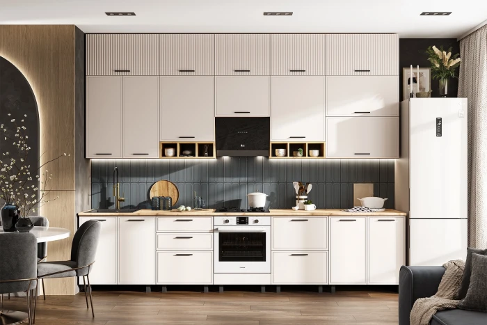 Кухня Бьянка 3,4/1350м, Крафт золотой/Кашемир