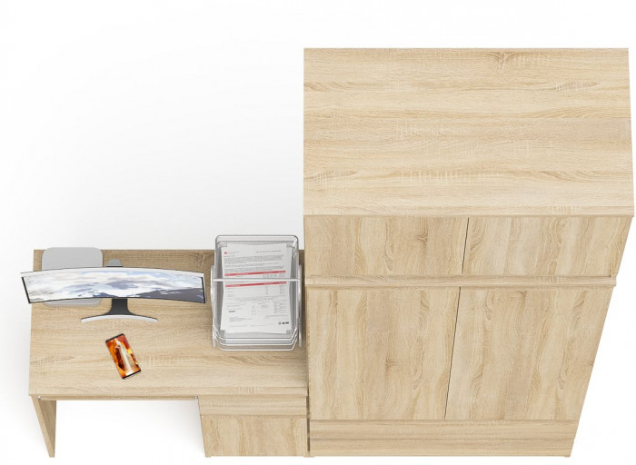 Мори компьютерный стол МС-1 правый + Шкаф МШ900.1 + Антресоль МА900.1, дуб сонома