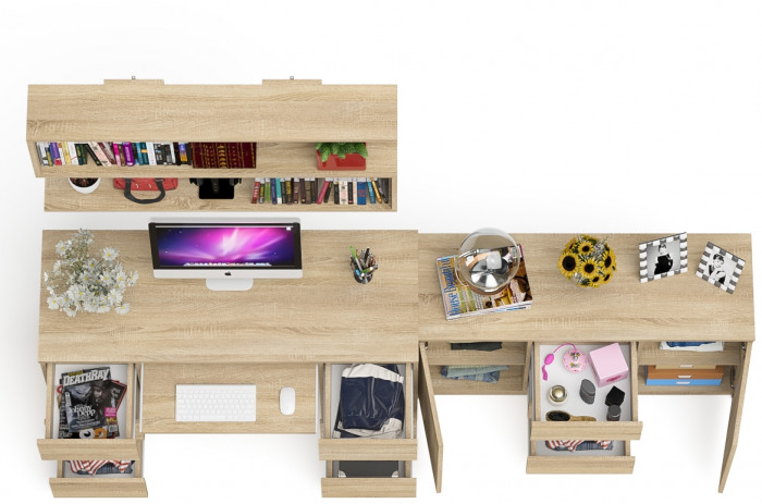 Мори компьютерный стол МС-2 + Комод МК1200.3 + Полка 1200, дуб сонома