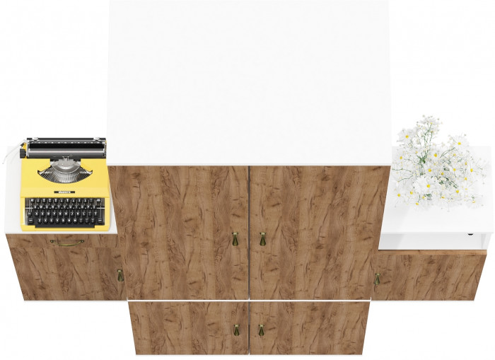 Лидер-8 Шкаф МД 19Б + Тумба МД 3.15 + Тумба МД 3.19, цвет белый шагрень/крафт золото, ШхГхВ 160х50х190 см., универсальная сборка