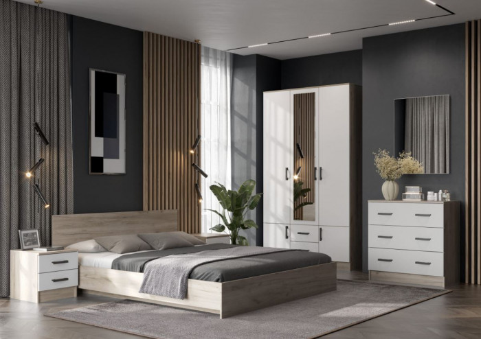 мс для спальни Ронда КМ-02 дуб крафт серый/белый