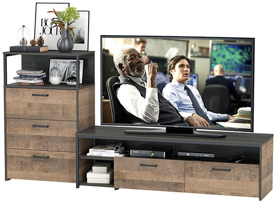 Трувор 13.70 Тумба под ТВ + 13.307.02 Комод с ящиками, дуб гранж песочный/интра