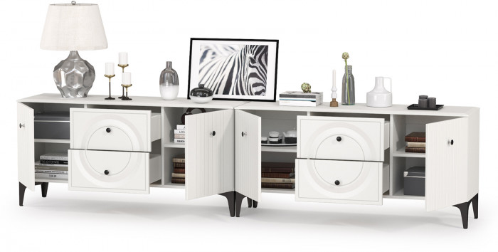 Валенсия Гостиная 16.45 Тумба под ТВ + 16.45 Тумба под ТВ, ЛДСП белый шагрень/МДФ белый шагрень