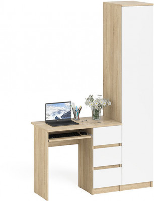Мори компьютерный стол МС-6 правый + Пенал МШ400.1, дуб сонома/белый