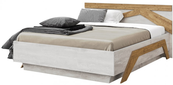 Кровать king-size 180х200 "Скандинавия" с подъемным основанием - Бетон пайн светлый/Дуб наварра