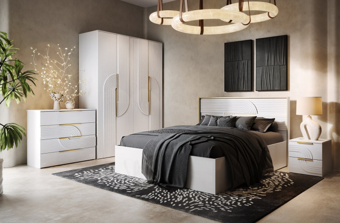 Кровать 180х200 "Монтиз" с щитовым основанием - Белый текстурный/Корунд джелато