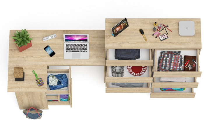 Мори Стол компьютерный МС-16 левый + Комод МК1200.10, цвет дуб сонома, ШхГхВ 244,8х84,9х115 см., выдвижные ящики слева, НЕ универсальная сборка