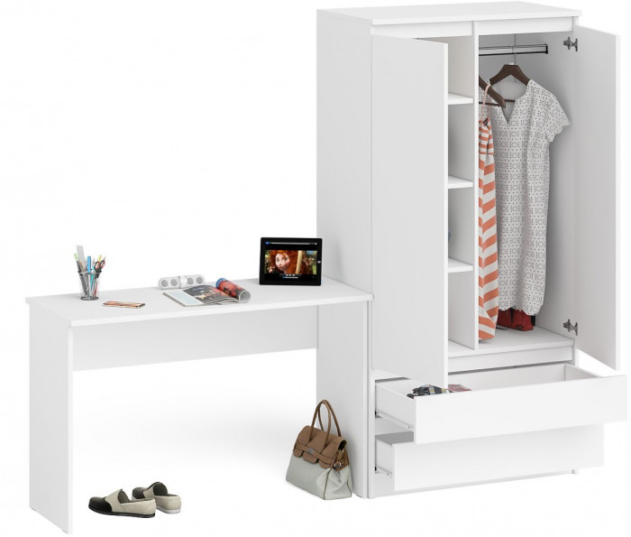 Мори Стол письменный МСП1200.1 + Шкаф МШ900.1, цвет белый, ШхГхВ 210,8х50,4х179,6 см., универсальная сборка