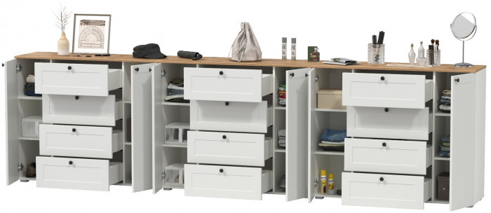 Остин 16.221 Комод + 16.221 Комод + 16.221 Комод, цвет белый шагрень/дуб крафт золотой, ШхГхВ 360х41,9х99,3 см.