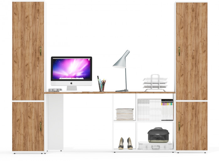 Лидер-8 Пенал МД 23Б + Стол + Пенал 21Б, белый шагрень/крафт золото