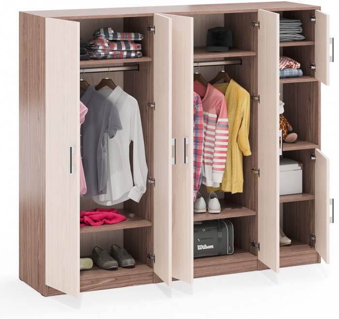 Шкаф С-МД-СК9Ш+Пенал С-МД-СК9П+Шкаф С-МД-СК9Ш, цвет ясень шимо светлый/ясень шимо тёмный, ШхГхВ 183х45х160 см., универсальная сборка